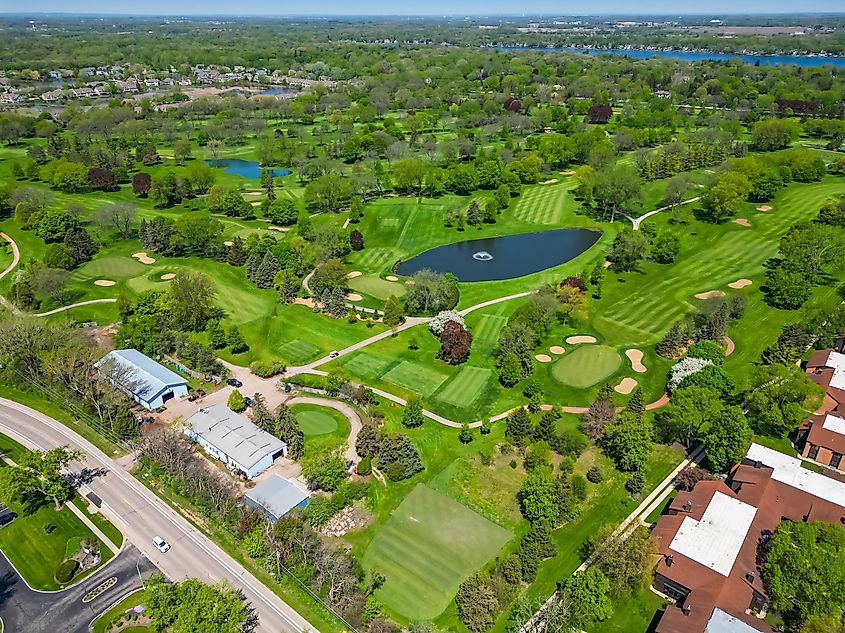 Aerial view of Crystal Lake, Illinois.