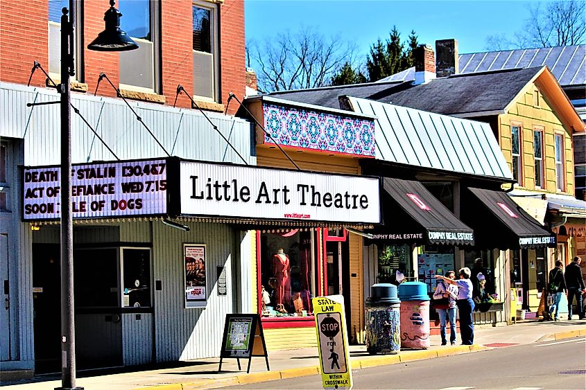 The Little Art Theater in Yellow Springs, Ohio, USA, a local landmark built in 1929, currently showcasing foreign films and indie movies.