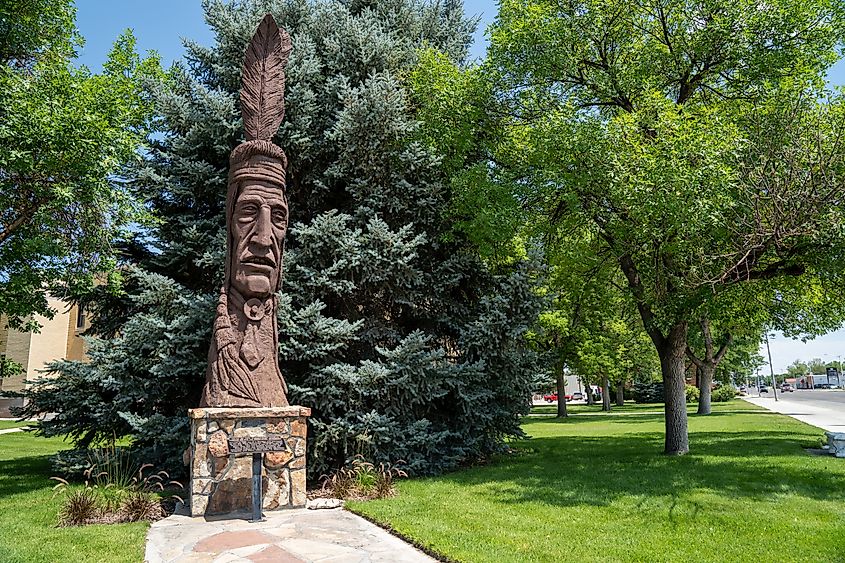 Trail of the Whispering Giants totem statue in Worland, Wyoming.