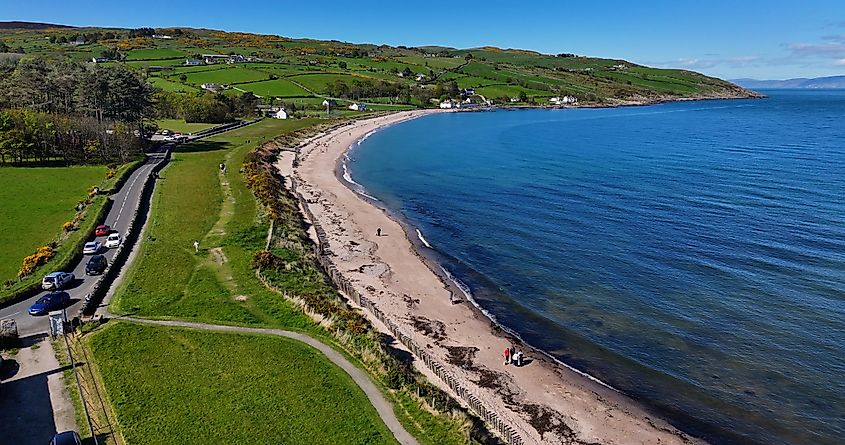 Aerial View of Cushendun Beach in Cushendall, Northern Ireland.