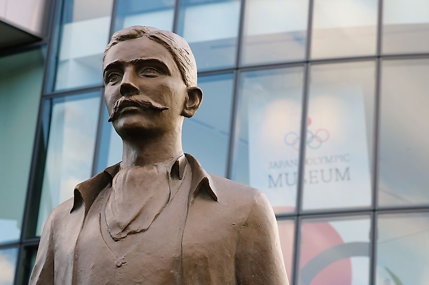 Statue of Modern Olympics-founder Pierre de Coubertin outside the Japan Olympic Museum