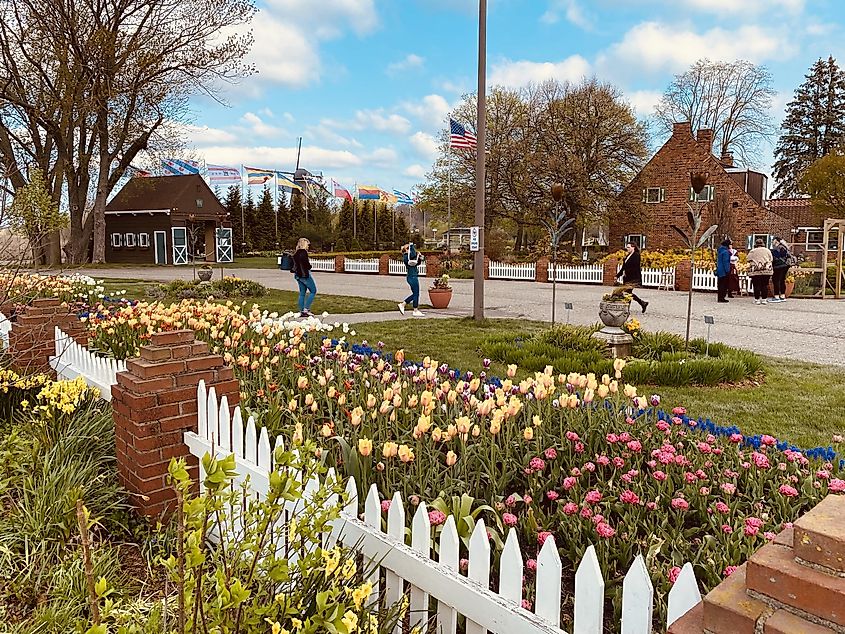 A very Dutch-looking park in Michigan, complete with tulip gardens, a traditional windmill, and brick farm houses