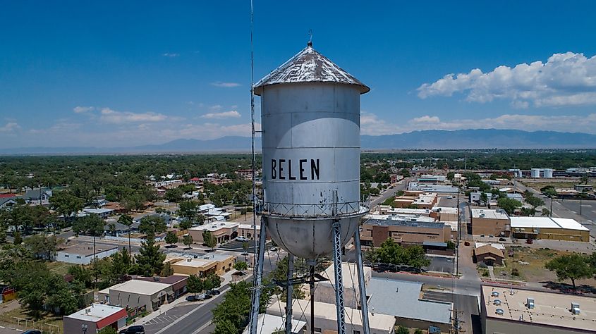 Aerial picture of Belen, New Mexico, water tower. Editorial credit: MICHAEL A JACKSON FILMS / Shutterstock.com