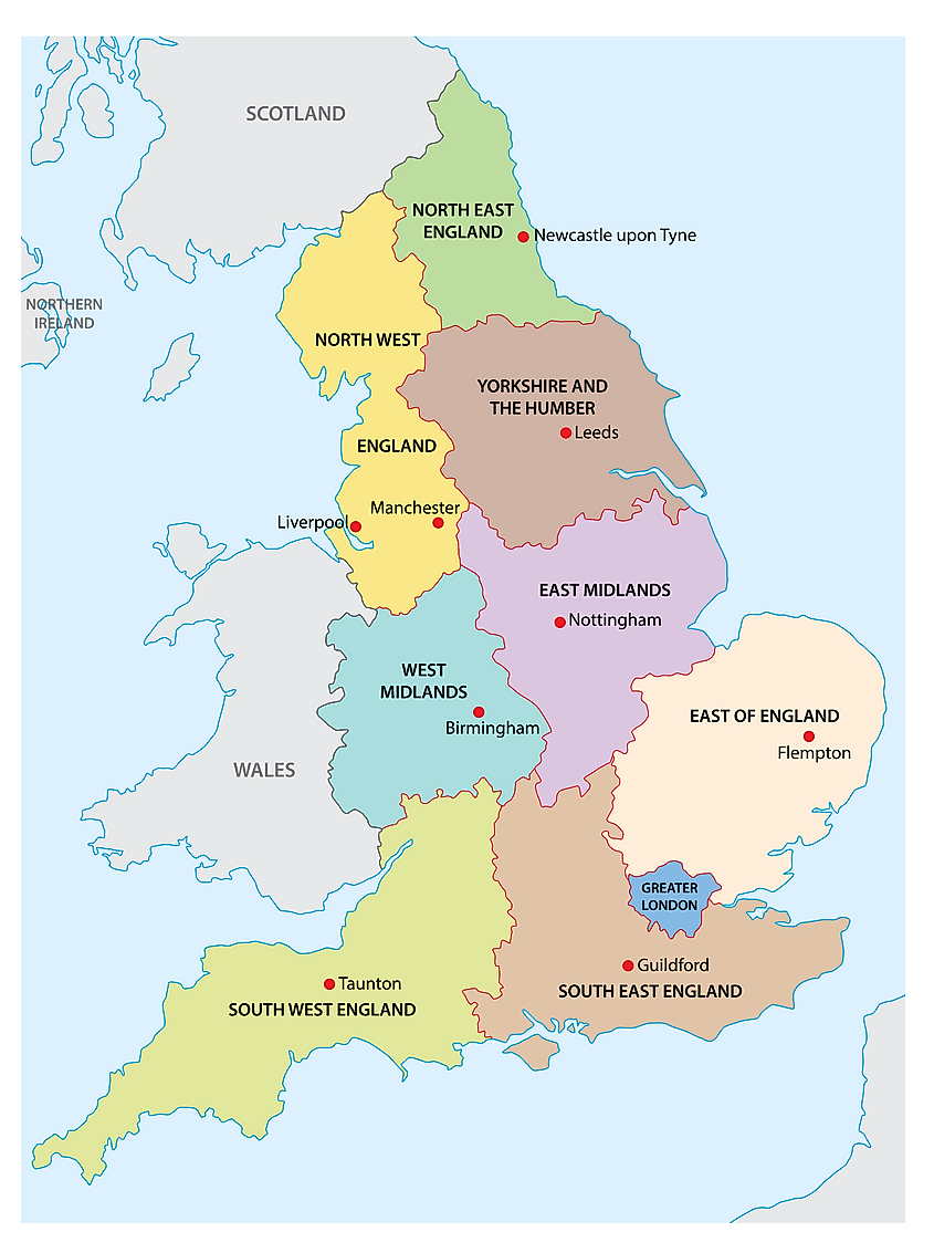 Map Of The Regions Of England Facts