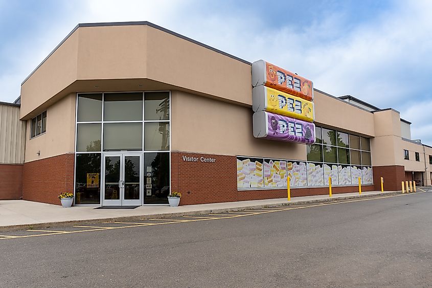 The PEZ Visitor Center in Orange, Connecticut, featuring its colorful exterior entrance dedicated to all things PEZ.