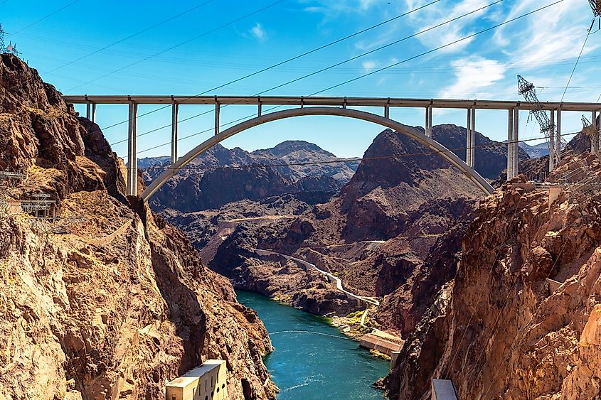 A bridge over the Colorado River at the Nevada-Arizona border.