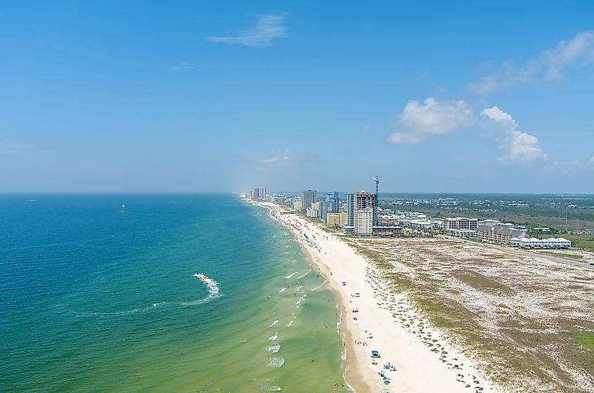 Aerial view of the beach in Gulf State Park, Alabama.