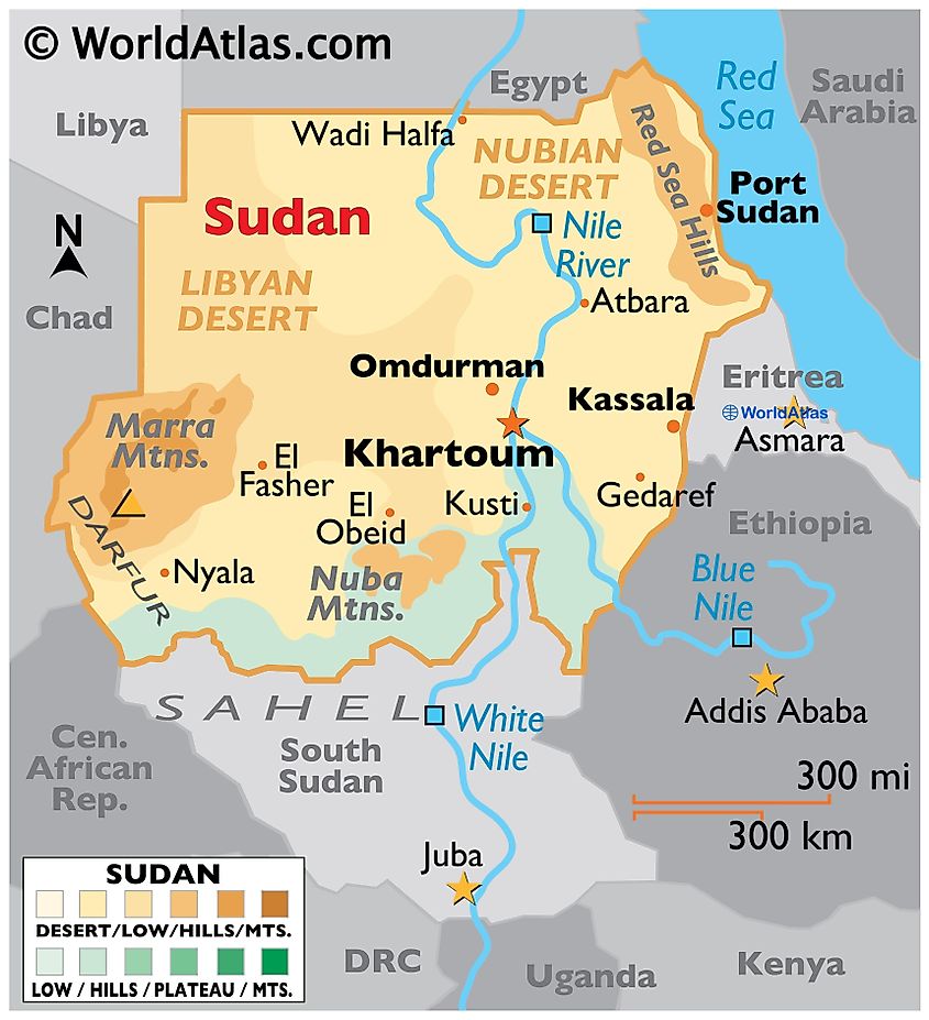 Political map of Sudan.
