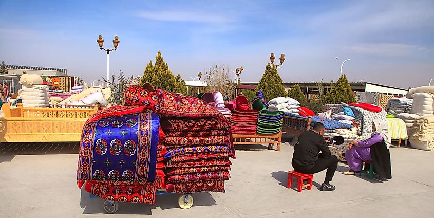 National Turkmen mattresses and handmade pillows. Editorial credit: velirina / Shutterstock.com