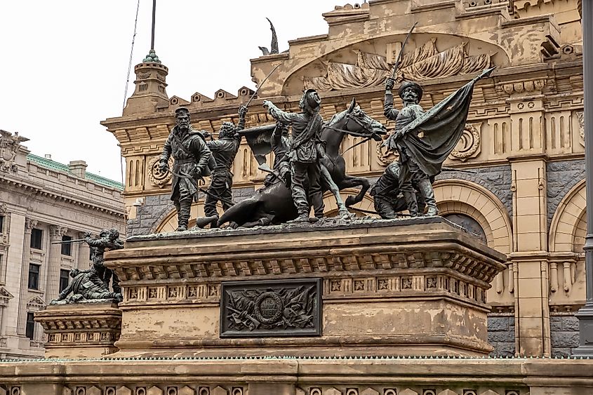 Soldiers and sailors Monument in downtown of city Cleveland, Ohio, USA.