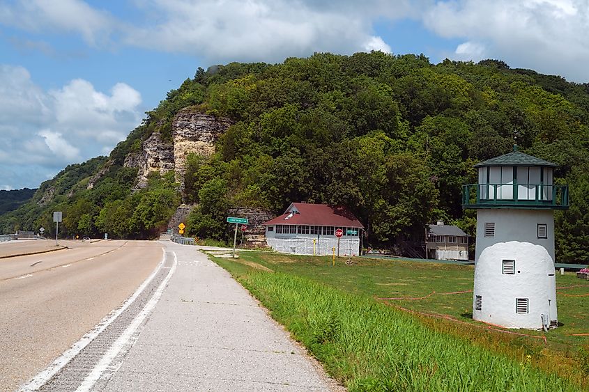 View of the Great River Road in Elsah, Illinois