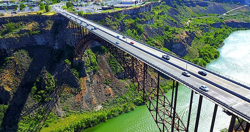 Aerial view of Perrine Bridge in Twin Falls, Idaho.