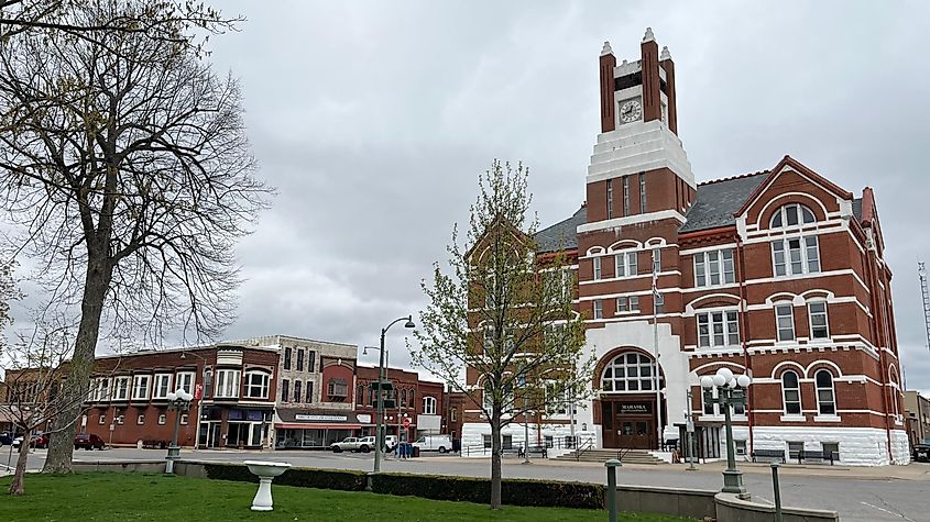 City Hall in Oskaloosa, Iowa, as viewed from a nearby park.