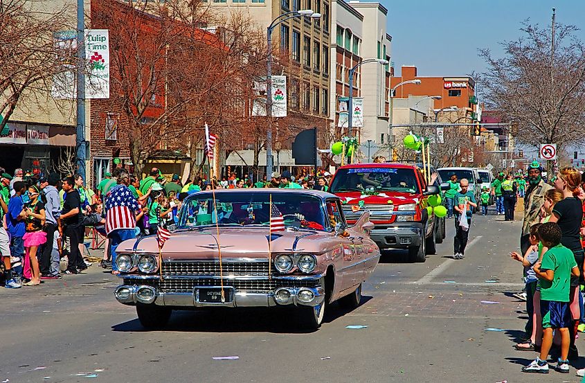 The annual St. Patricks Day Parade in Topeka, Kansas