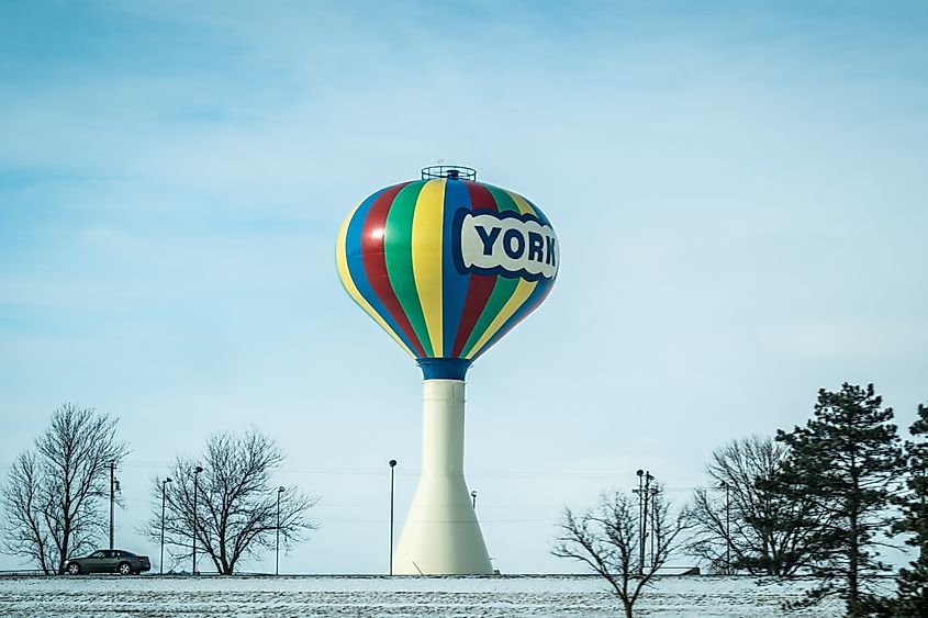 York, Nebraska’s, colorful water tower.