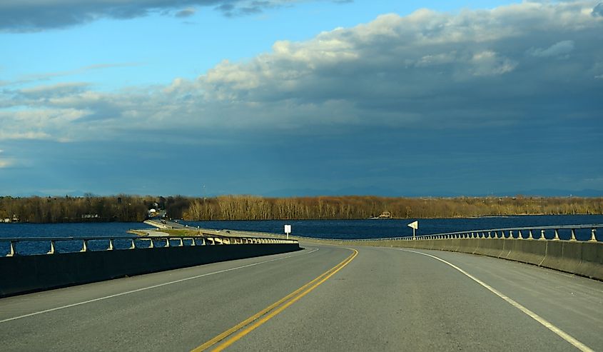 Rouses Point Bridge at the north end of Lake Champlain on the border of USA and Canada in Rouses Point