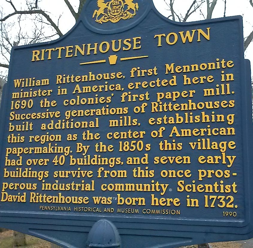 Rittenhouse Town Historical Marker on Wissahickon Drive in Germantown section of Philly. kyhsmith52 Flickr.