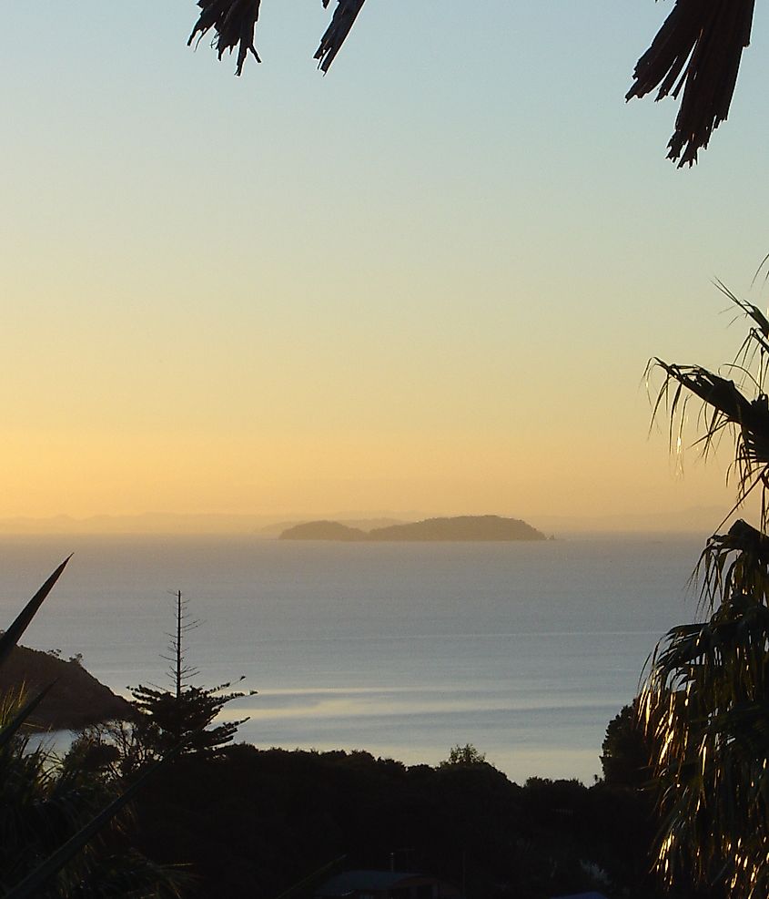 A sunset view from Waiheke Island on Hauraki Gulf, New Zealand.