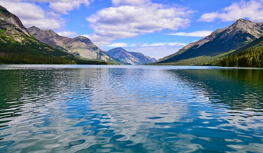 Looking north from south end of Upper Waterton Lake at Glacier National Park during Summer