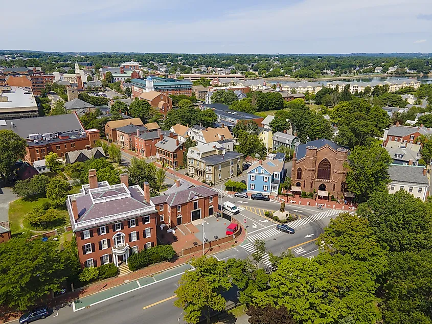 Salem, Massachusetts, city center, including the Salem Witch Museum and the Andrew Safford House.