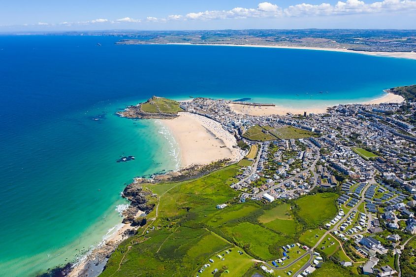 Aerial photograph taken close to St Ives, Cornwall, England