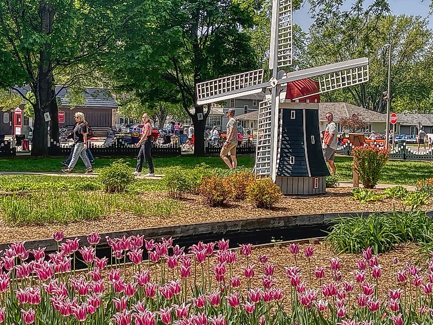 People celebrating the Tulip Festival in Orange City, Iowa.