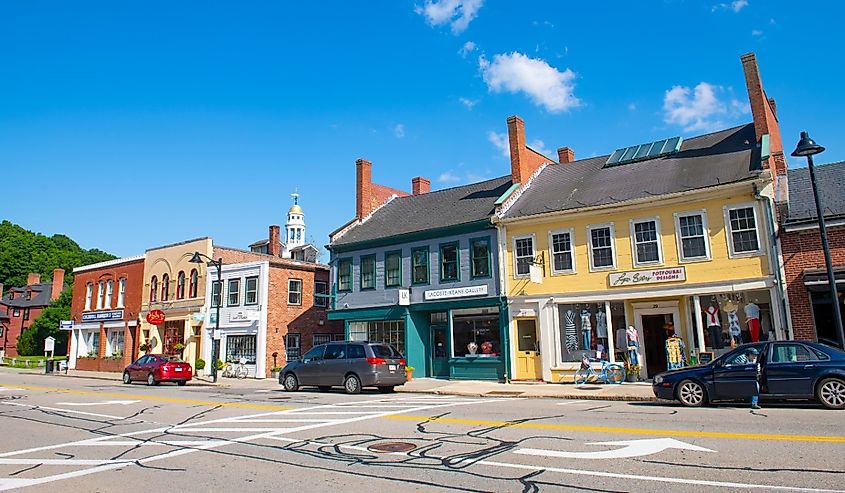 Historic Buildings on Main Street in Historic Center of Concord, Massachusetts