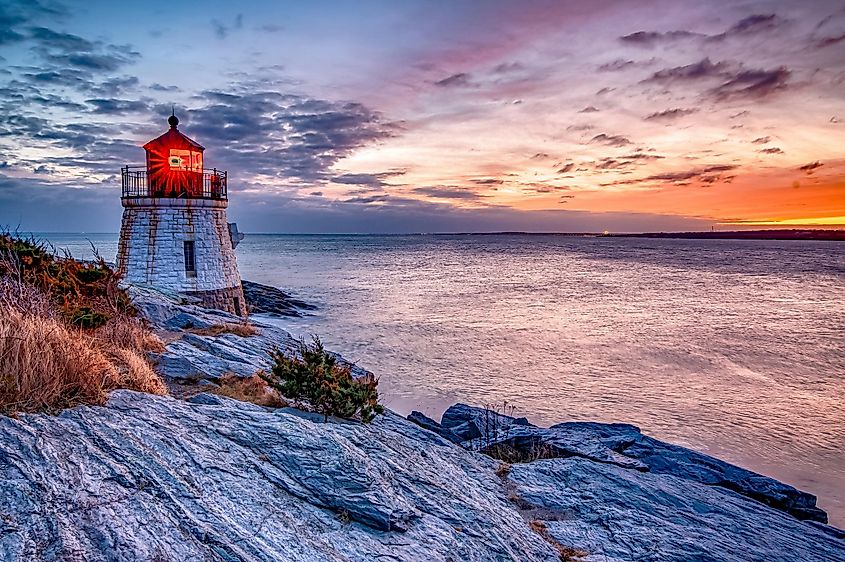 Sunset at Castle Hill Lighthouse. Newport, Rhode Island.