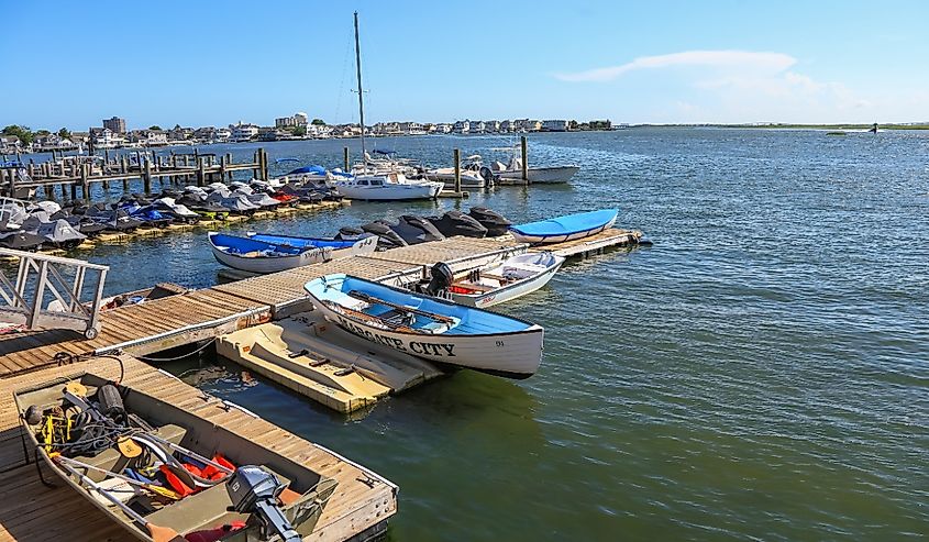 Small boats at Margate city marina in back waters of Atlantic ocean.