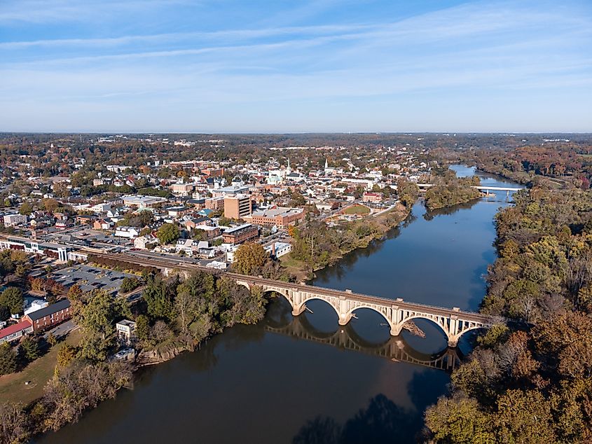 Aerial view of historic Fredericksburg, Virginia.