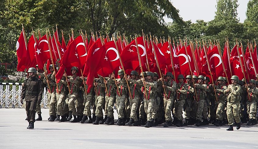 Victory Day was celebrated with an official ceremony and military parades at Hipodrom, Ankara on August 30, 2013. Credit Shutterstock: MDart10.