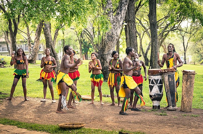 Victoria Falls, Zimbabe: Local people performing traditional dance.