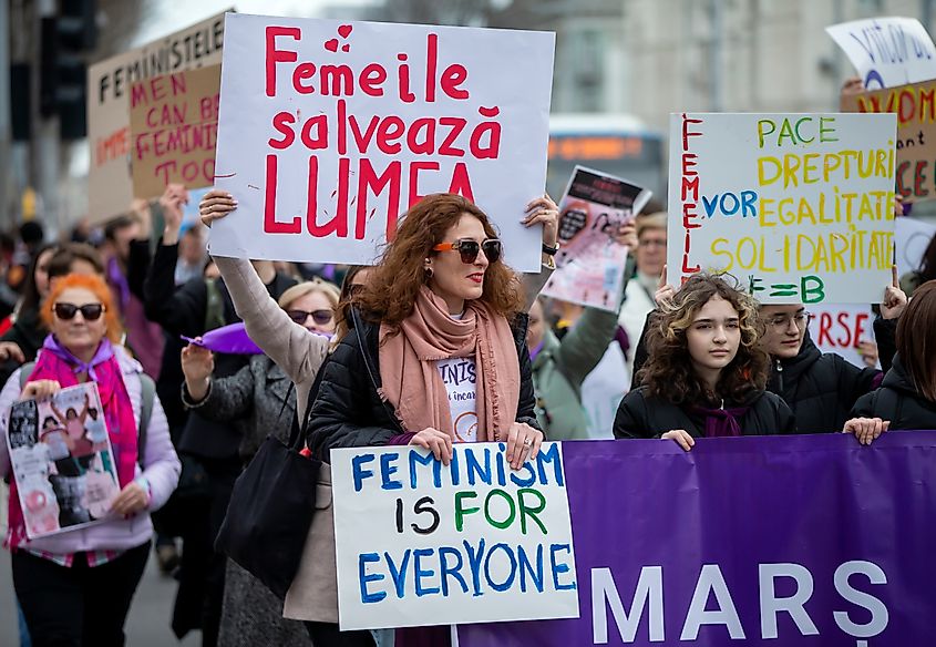 The "Feminist March" during the Feminist Festival 2023 on International Women's Day in Chisinau, Moldova. Image Credit Dan Morar via Shutterstock.