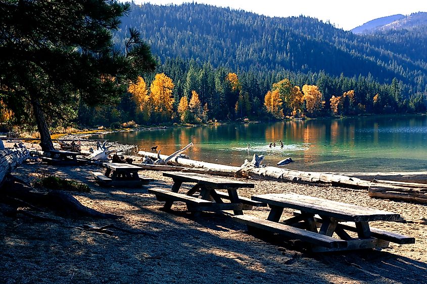 Beautiful autumn day at Lake Wenatchee State Park in Washington.