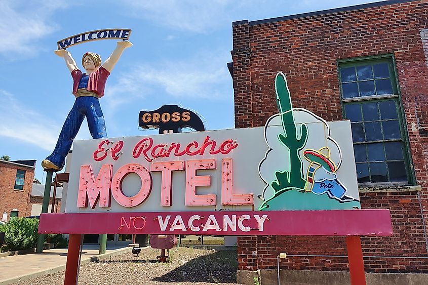 View of the American Sign Museum, a collection of large neon signs located in Cincinnati, Ohio, United States. 