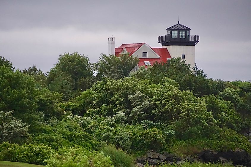 A home constructed to look like a lighthouse in Tiverton, Rhode Island.