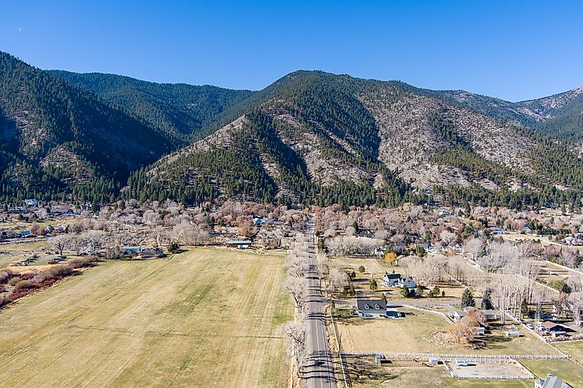 Aerial View of the Genoa Nevada area in Carson Valley.