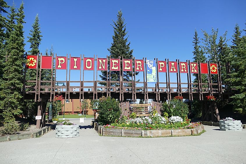 Pioneer Park entrance, popular open-air museum and city park in Fairbanks, Alaska, United States