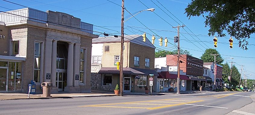 Buildings along Main Street in Hurricane, West Virginia.