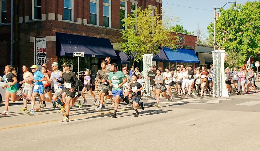 Start of the 5K Revival Race on Route 66 in Sapulpa, Oklahoma.