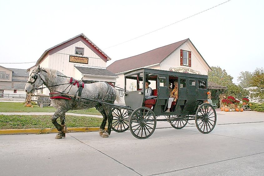 Amish buggy rides are offered in tourist-oriented Shipshewana, Indiana
