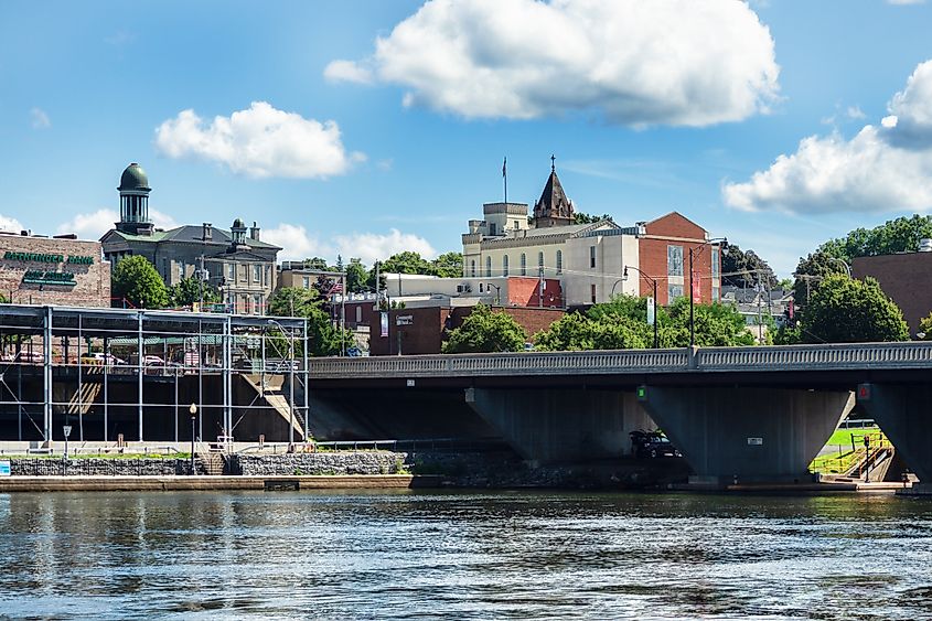 Buildings along the waterfront area in Oswego, New York.