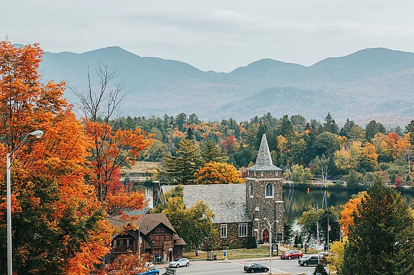 Fall colors enhance the beauty of Lake Placid, New York.