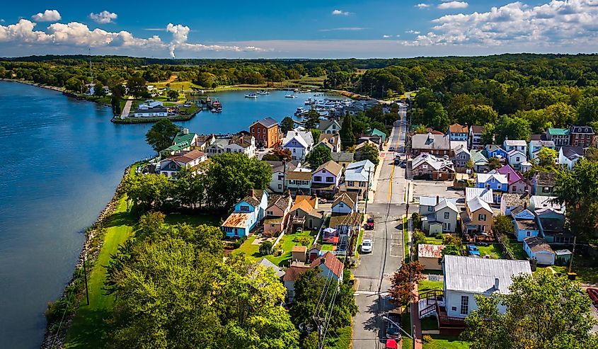 View of Chesapeake City from the Chesapeake City Bridge, Maryland.