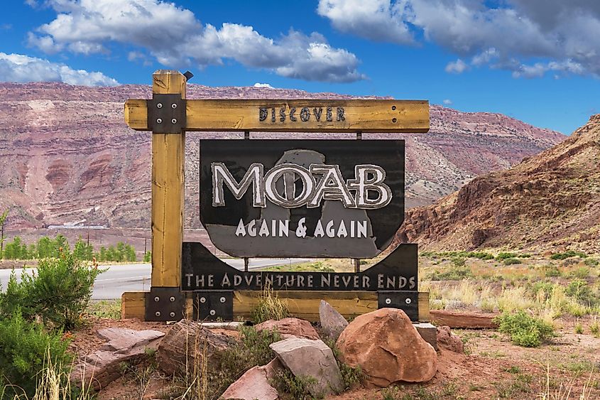 Sign for town of Moab, Utah.