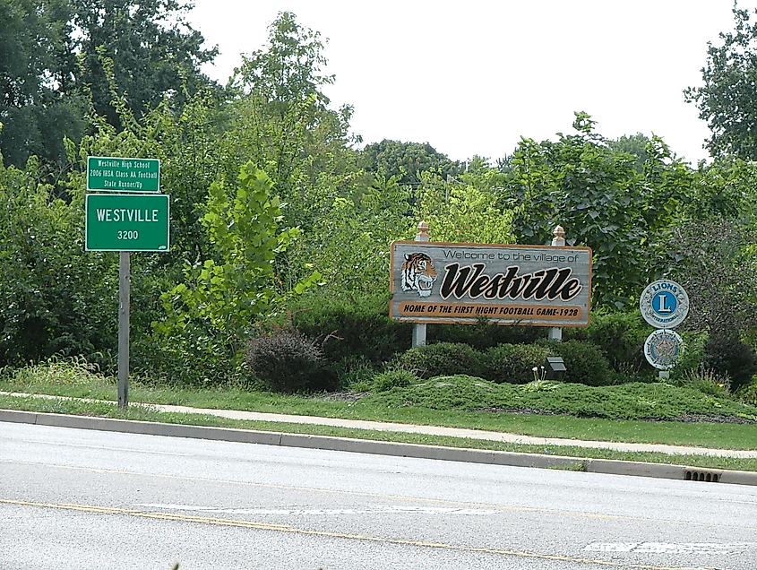 Street view in the town of Westville in Illinois.