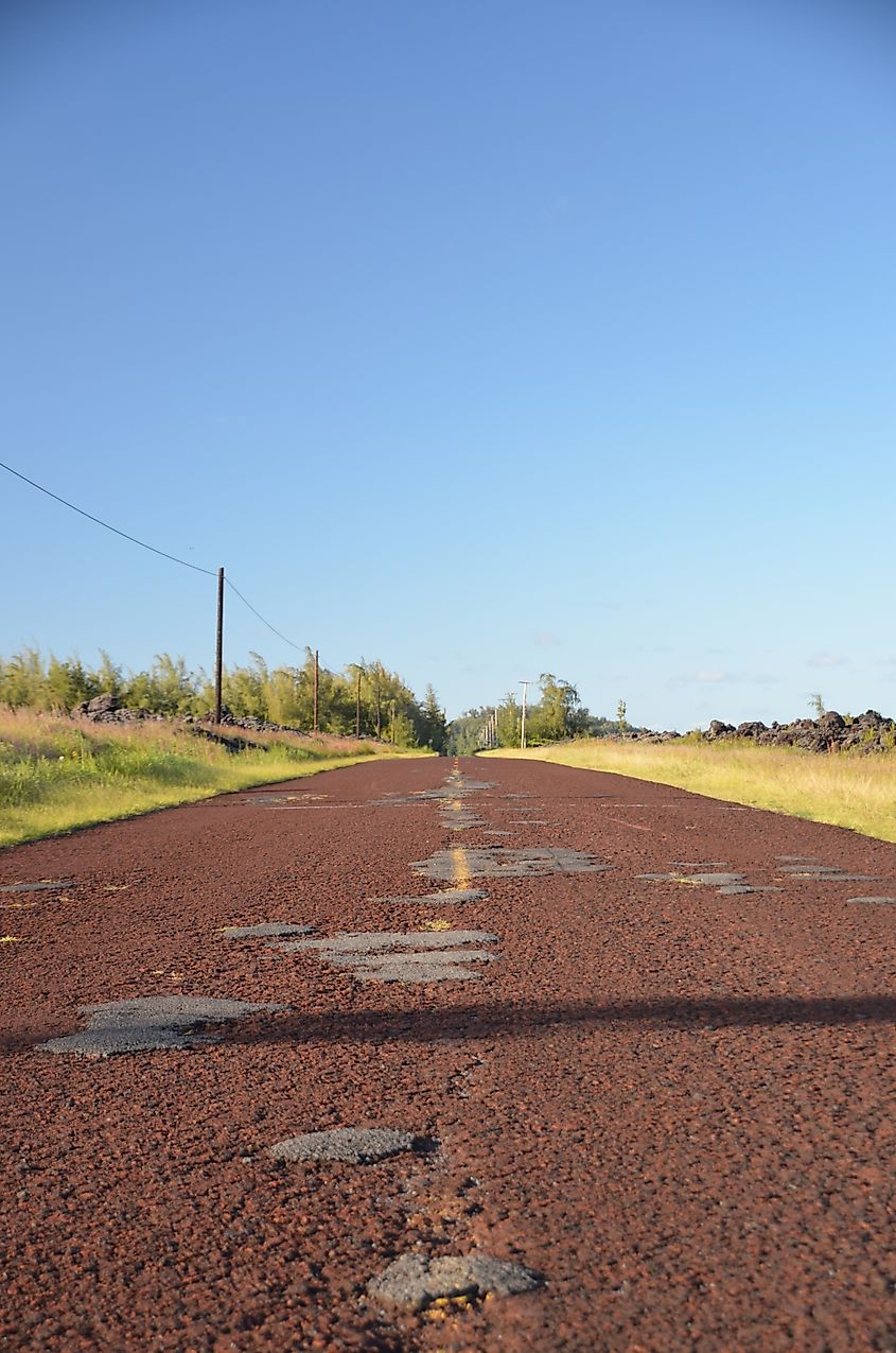 The Red Road, a narrow scenic coastal drive on the Big Island of Hawaii