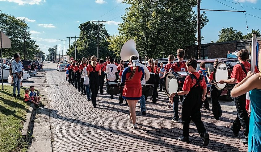 Annual Homecoming Parade of Iroquois West High School Gilman, Illinois.