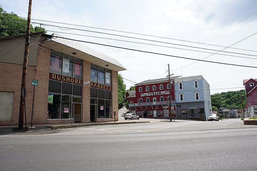 Dushore, Pennsylvania: View of the intersection of Main Street, Water Street, and Turnpike Street