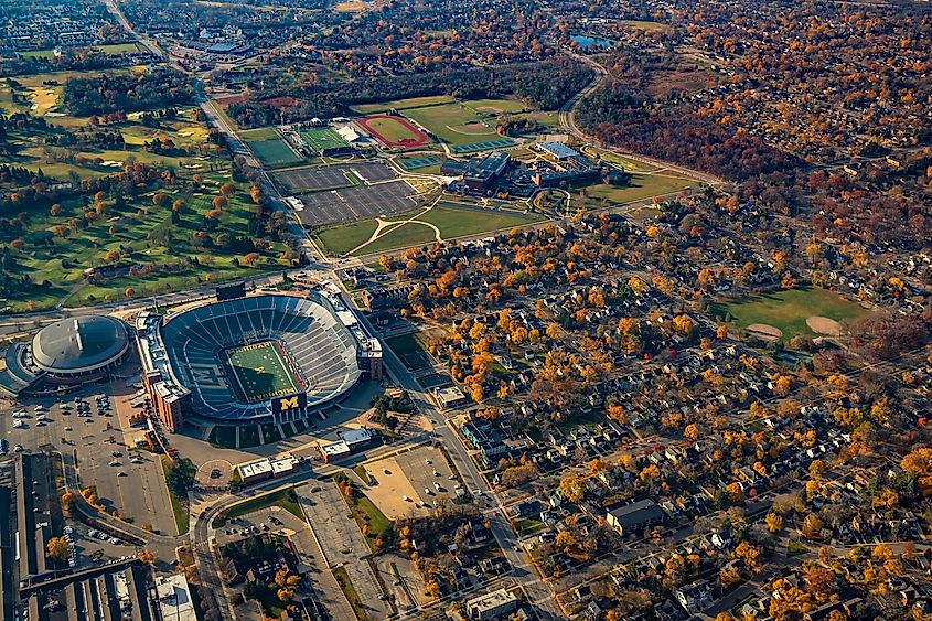 Aerial view of the Michigan Stadium in Ann Arbor, Michigan